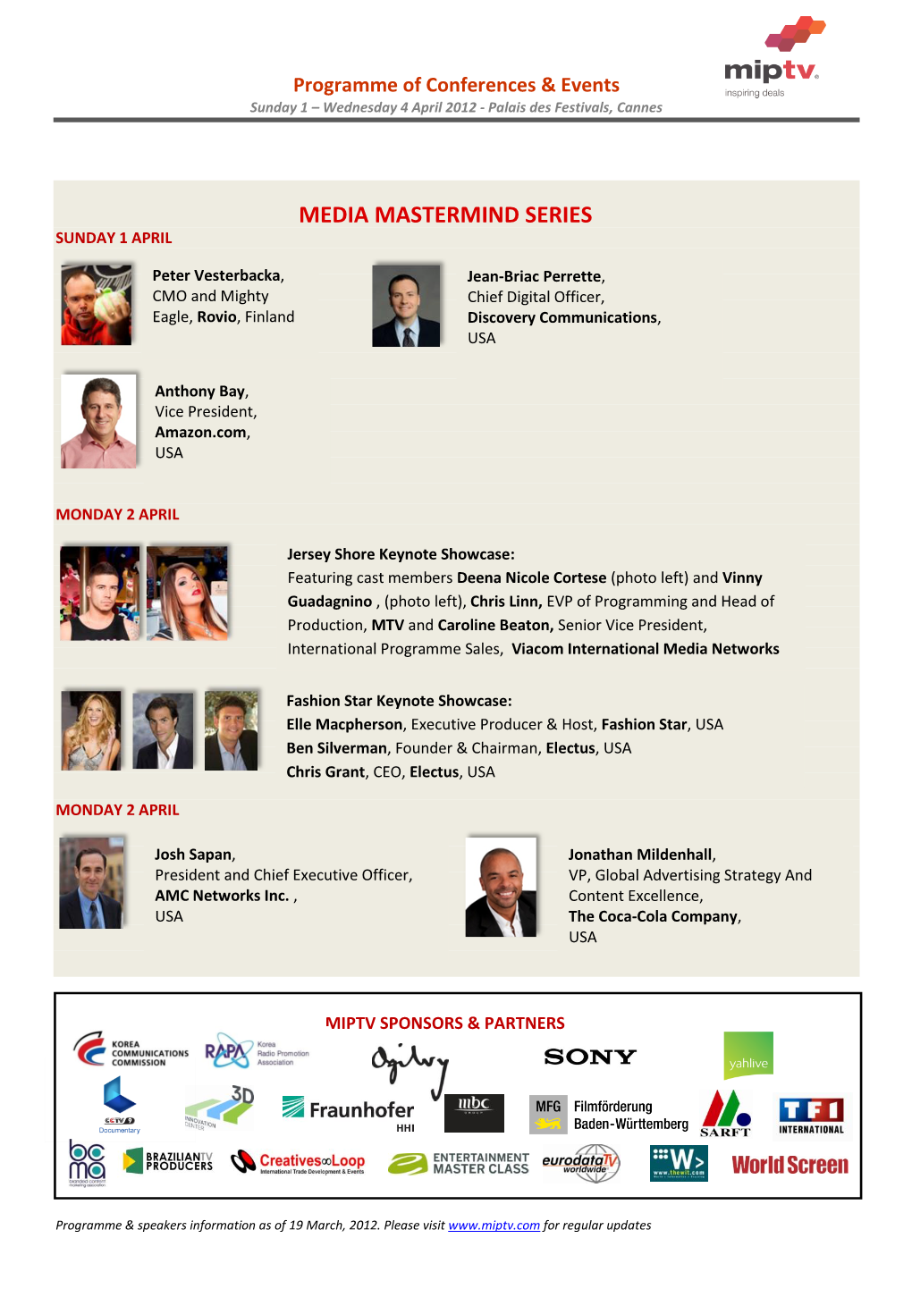 MIPTV 2012 Full Programme