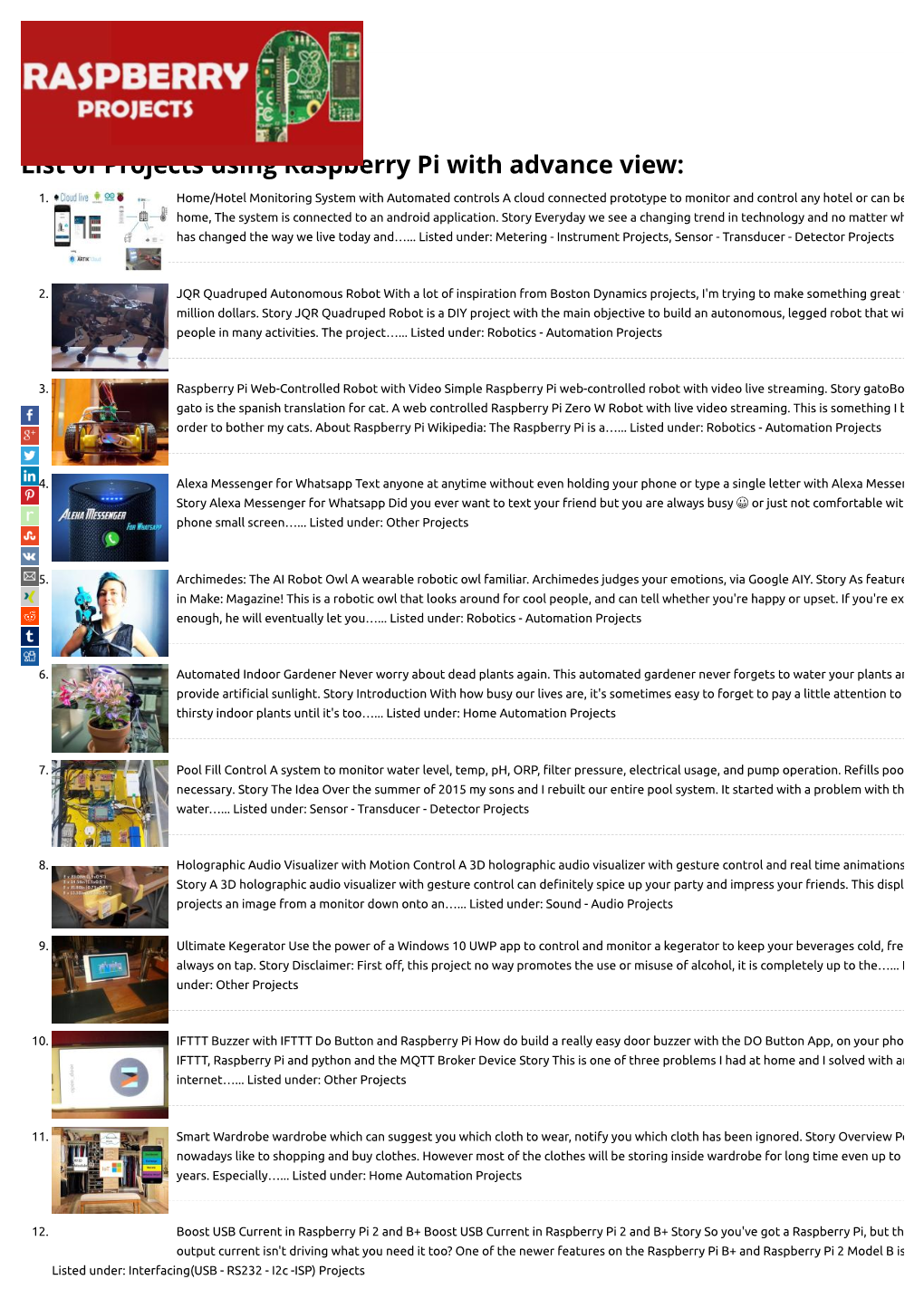 List of Projects Using Raspberry Pi with Advance View: 1