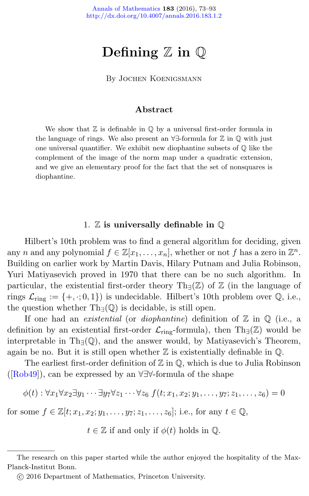 Defining Z in Q 75