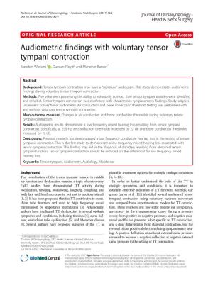 Audiometric Findings with Voluntary Tensor Tympani Contraction Brandon Wickens1 , Duncan Floyd2 and Manohar Bance3*