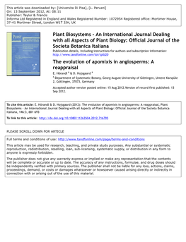 The Evolution of Apomixis in Angiosperms: a Reappraisal E