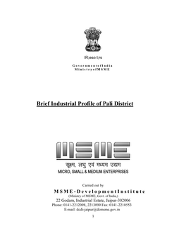 Brief Industrial Profile of Pali District