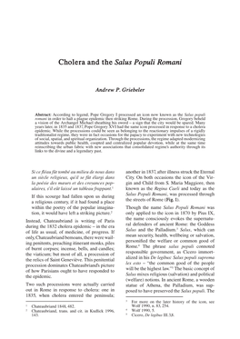 Cholera and the Salus Populi Romani