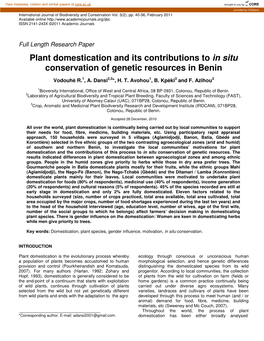 Plant Domestication and Its Contributions to in Situ Conservation of Genetic Resources in Benin