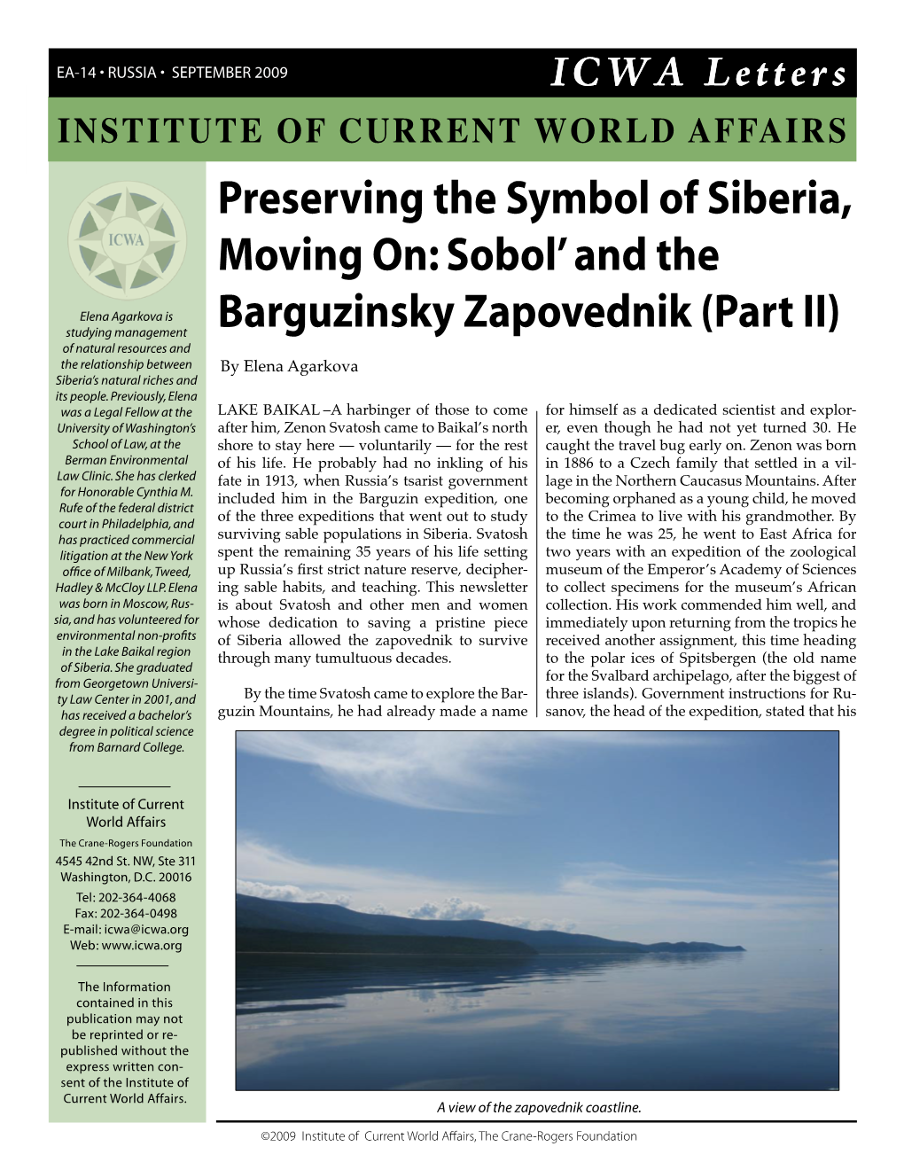 Preserving the Symbol of Siberia, Moving On: Sobol' and the Barguzinsky Zapovednik
