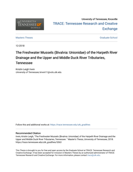 The Freshwater Mussels (Bivalvia: Unionidae) of the Harpeth River Drainage and the Upper and Middle Duck River Tributaries, Tennessee