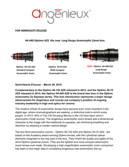 FOR IMMEDIATE RELEASE 44-440 Optimo A2S the New Long Range