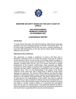 Maritime Security Issues on the East Coast of Africa