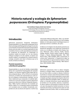 Historia Natural Y Ecología De Sphenarium Purpurascens (Orthoptera: Pyrgomorphidae)