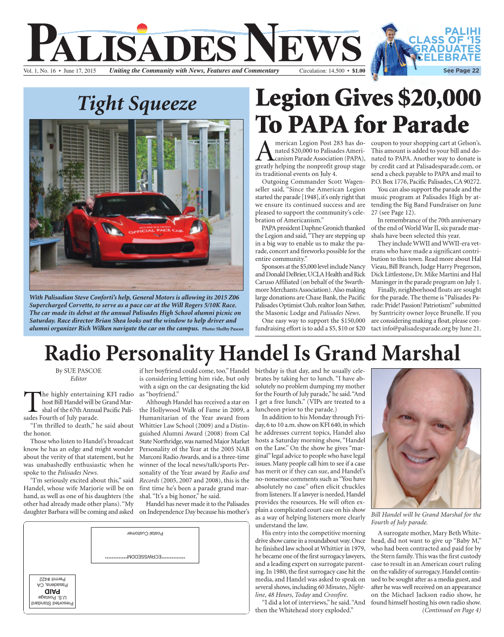 Legion Gives $20,000 to PAPA for Parade Merican Legion Post 283 Has Do- Coupon to Your Shopping Cart at Gelson’S