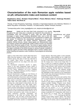 Characterization of the Main Romanian Apple Varieties Based on Ph, Refractometric Index and Moisture Content