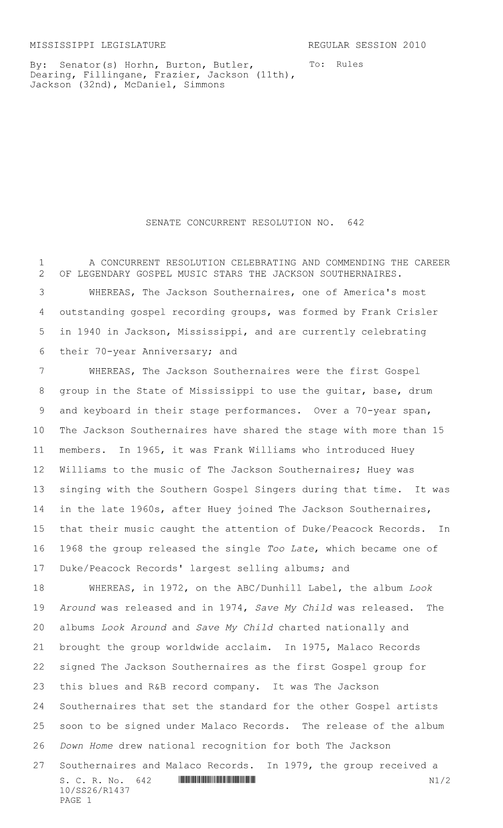 MISSISSIPPI LEGISLATURE REGULAR SESSION 2010 By