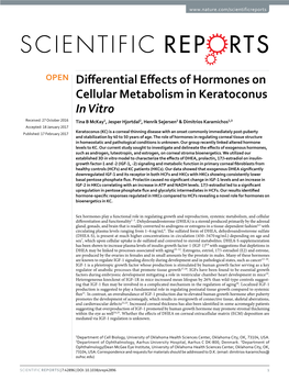 Differential Effects of Hormones on Cellular Metabolism in Keratoconus