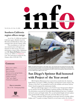 San Diego's Sprinter Rail Honored with Project of the Year Award