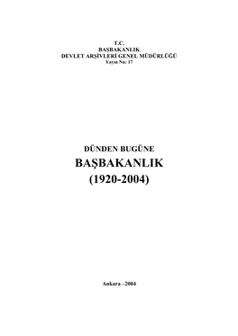 BAŞBAKANLIK DEVLET ARŞİVLERİ GENEL MÜDÜRLÜĞÜ Yayın Nu: 17