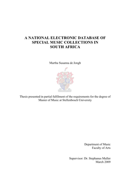 A National Electronic Database of Special Music Collections in South Africa