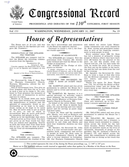 Congressional Record United States Th of America PROCEEDINGS and DEBATES of the 110 CONGRESS, FIRST SESSION