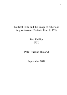 Political Exile and the Image of Siberia in Anglo-Russian Contacts Prior to 1917