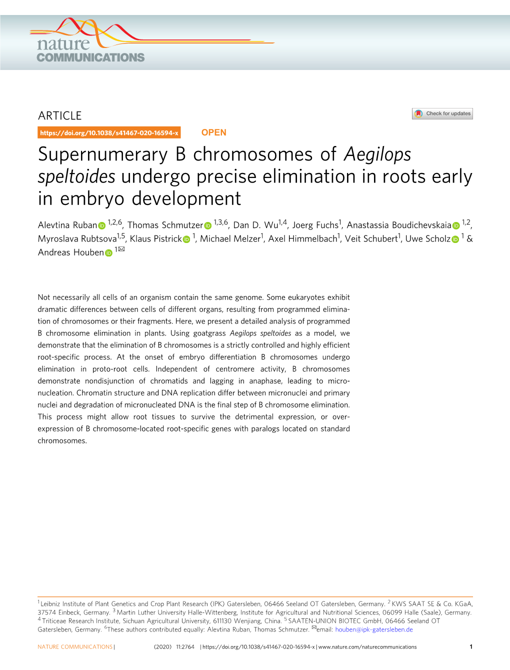 Supernumerary B Chromosomes Of Aegilops Speltoides Undergo Precise ...