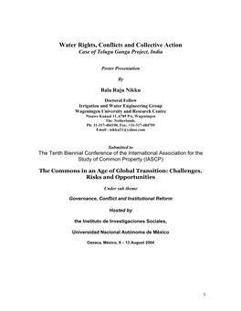 Water Rights, Conflicts and Collective Action Case of Telugu Ganga Project, India