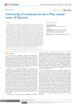 Community of Crustacean Larvae in Mon Coastal Water of Myanmar