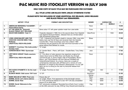 P&C Music Rsd Stocklist Version 18 July 2018