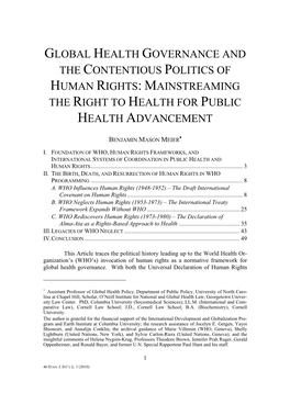 Global Health Governance and the Contentious Politics of Human Rights:Mainstreaming the Right to Health for Public Health Advancement