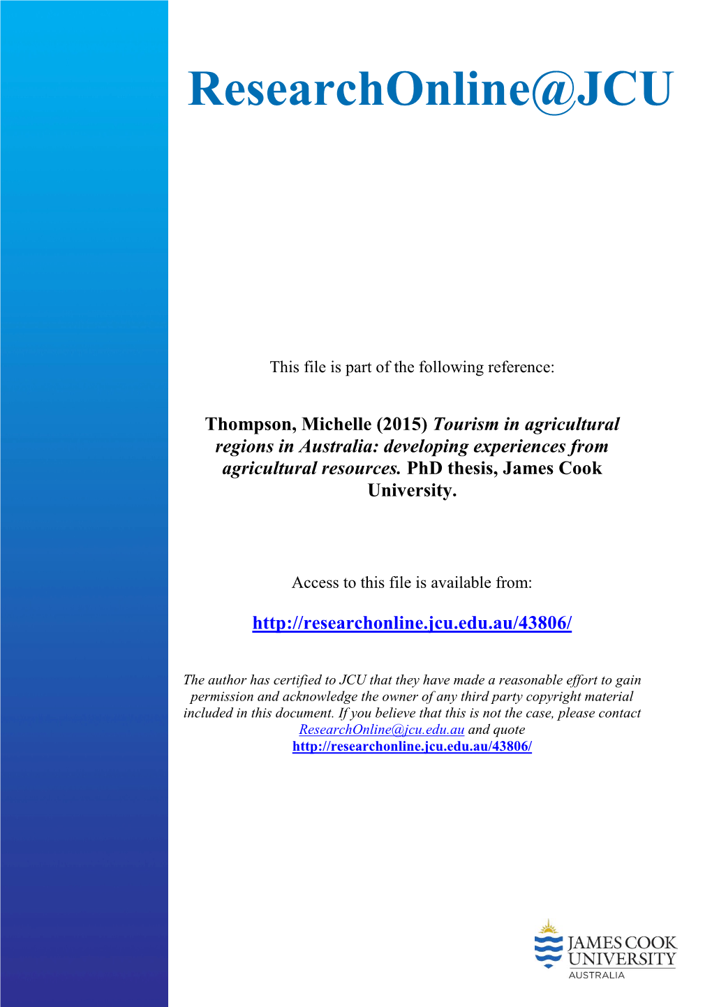 Tourism in Agricultural Regions in Australia: Developing Experiences from Agricultural Resources
