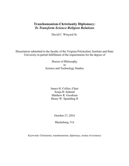 Transhumanism-Christianity Diplomacy: to Transform Science-Religion Relations