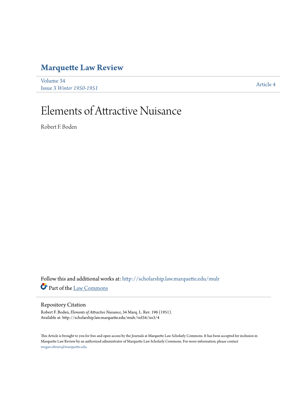 Elements of Attractive Nuisance Robert F