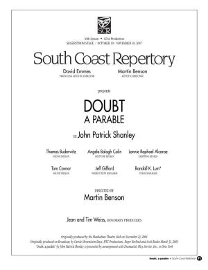 Doubt, a Parable” by John Patrick Shanley Is Presented by Arrangement with Dramatists Play Service, Inc., in New York