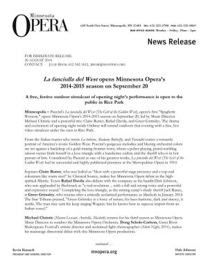 La Fanciulla Del West Opens Minnesota Opera's 2014-2015