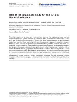 Role of the Inflammasome, IL-1Β, and IL-18 in Bacterial Infections