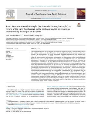 Archosauria; Crocodylomorpha): a Review of the Early Fossil Record in the Continent and Its Relevance on Understanding the Origins of the Clade