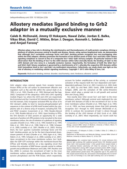 Allostery Mediates Ligand Binding to Grb2 Adaptor in a Mutually Exclusive Manner Caleb B