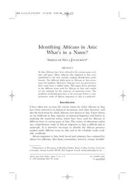 Identifying Africans in Asia: What’S in a Name?