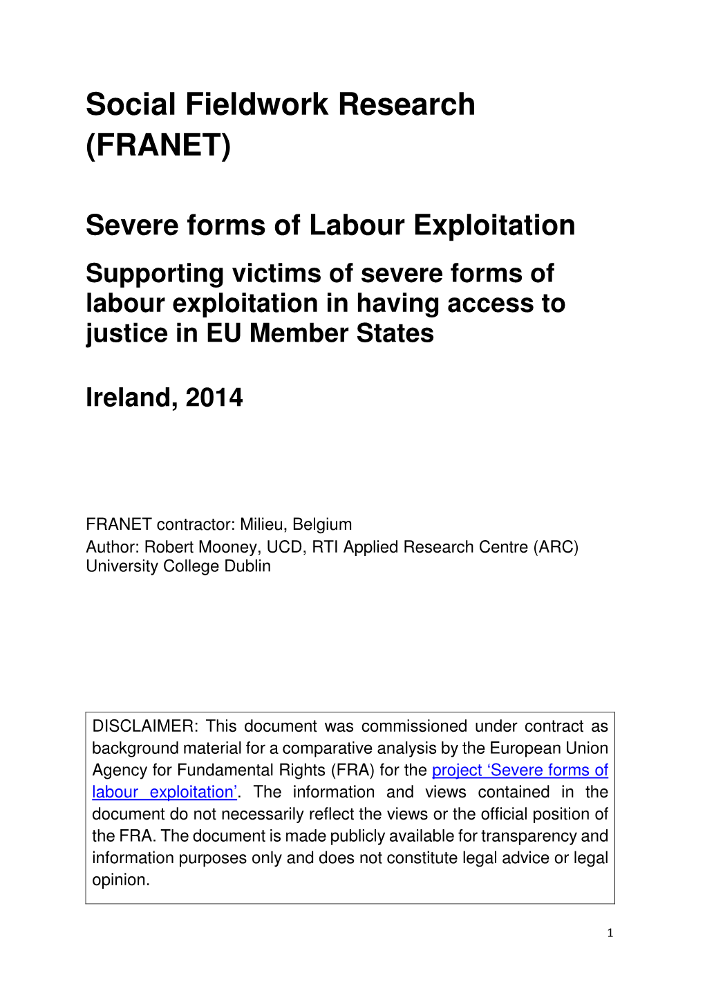 Country Report – Severe Labour Exploitation – Ireland