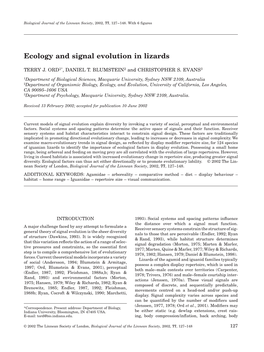 Ecology and Signal Evolution in Lizards