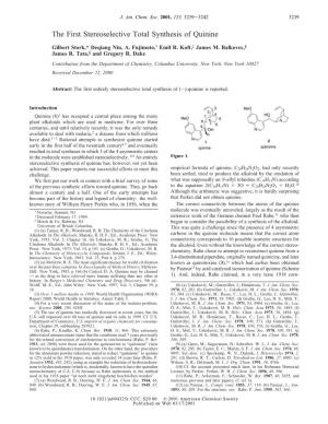 The First Stereoselective Total Synthesis of Quinine