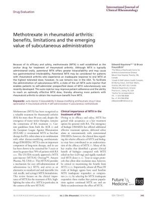 Methotrexate in Rheumatoid Arthritis: Benefits, Limitations and the Emerging Value of Subcutaneous Administration