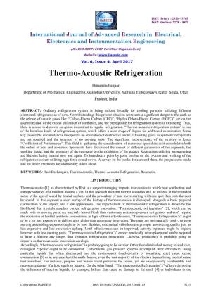 Thermo-Acoustic Refrigeration