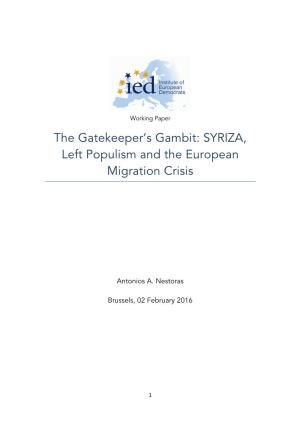 The Gatekeeper's Gambit: SYRIZA, Left Populism and the European Migration Crisis