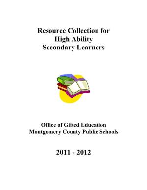 Resource Collection for High Ability Secondary Learners 2011