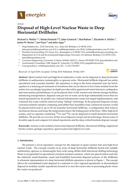 Disposal of High-Level Nuclear Waste in Deep Horizontal Drillholes