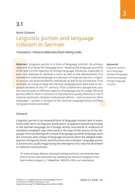 Linguistic Purism and Language Criticism in German