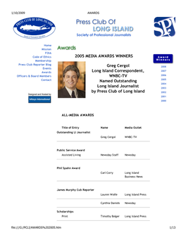 2005 MEDIA AWARDS WINNERS Greg Cergol Long Island