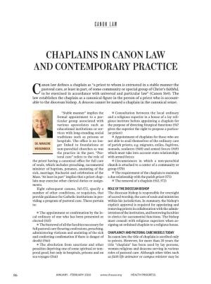 Chaplains in Canon Law and Contemporary Practice