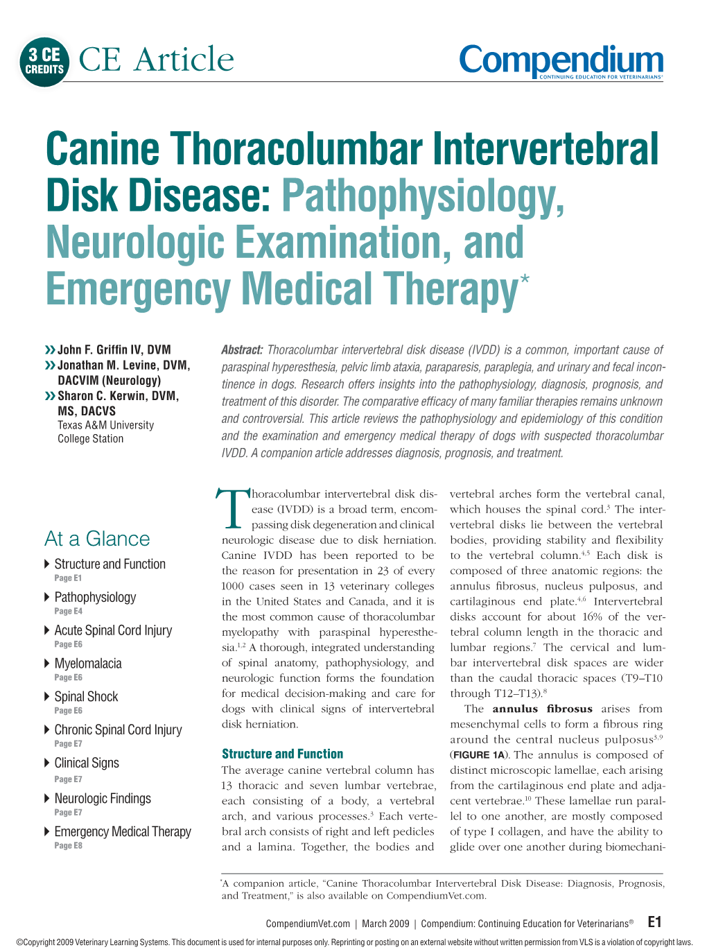 Canine Thoracolumbar Intervertebral Disk Disease: Pathophysiology, Neurologic Examination, and Emergency Medical Therapy*