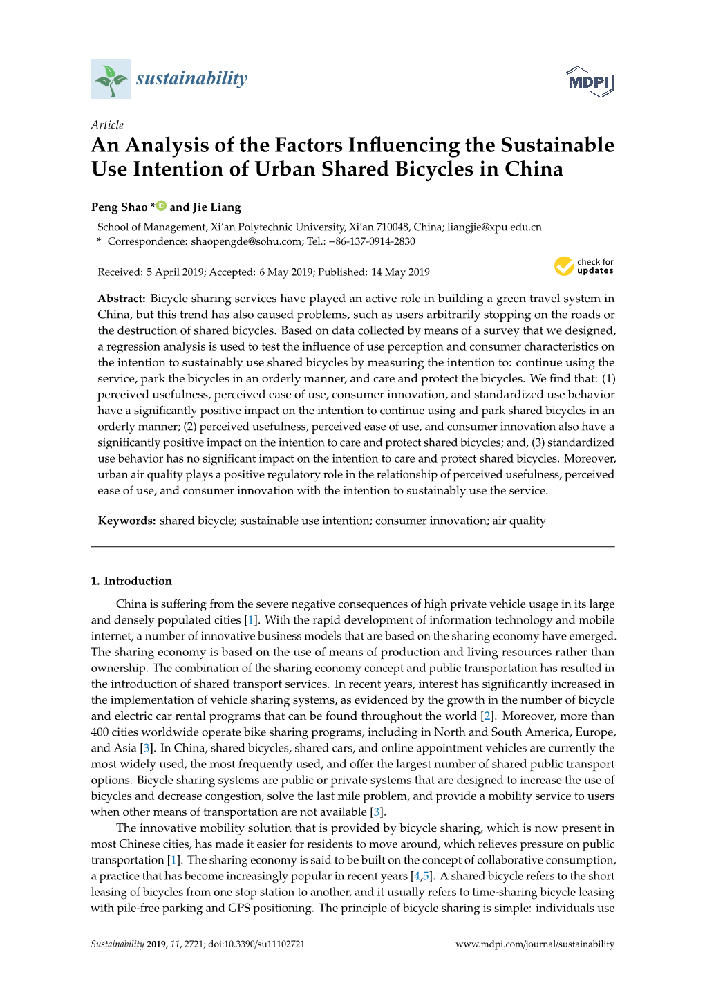 An Analysis of the Factors Influencing the Sustainable Use Intention Of