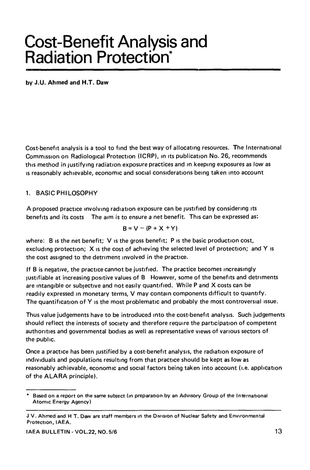 Cost-Benefit Analysis and Radiation Protection* by J.U